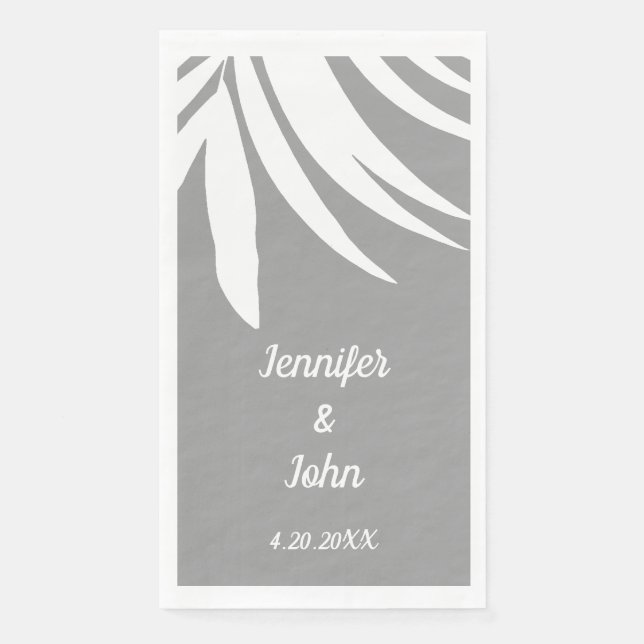 Servilleta De Papel Palm Leaves Boda Gris Blanco Tropical Playa (Anverso)