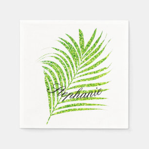 Servilleta De Papel Palm Leaves Glittery Green Custom Name Cute