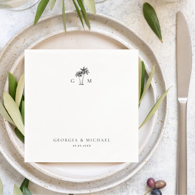 Servilleta De Papel Palm Tree Monogram Tropical Destination Wedding (Subido por el creador)