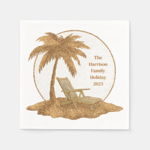 Servilleta De Papel Palm Tree Purpurina dorado con texto Personalizado