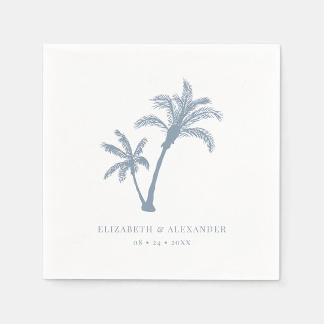 Servilleta De Papel Palm Tree Tropical Beach Dusty Blue Boda (Anverso)