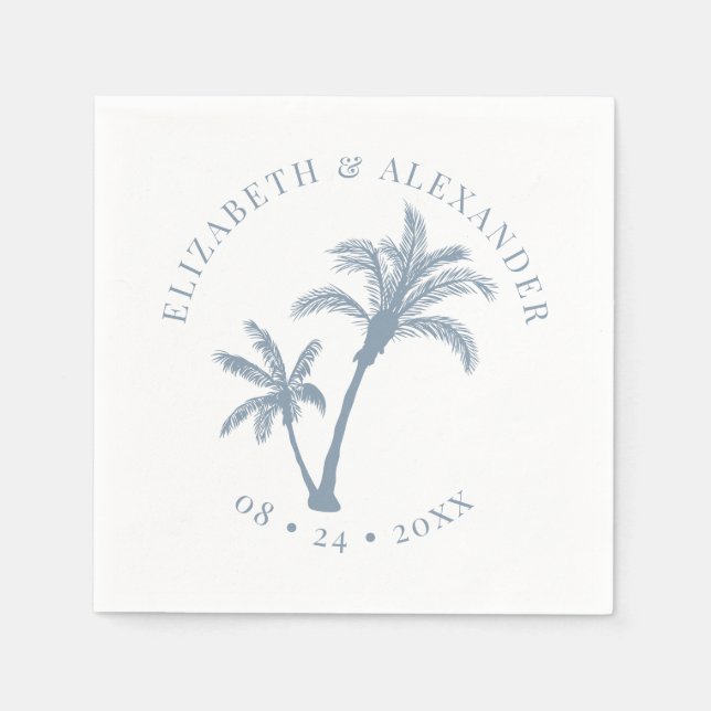 Servilleta De Papel Palm Tree Tropical Beach Wedding Dusty Blue (Anverso)
