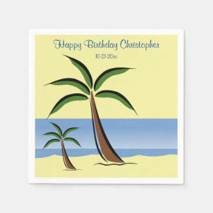 Servilleta De Papel Palm Tree Tropical Happy Birthday Beach Ocean Name