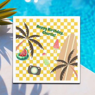 Servilleta De Papel Palm Trees Surfboard Checkered Summer Fiesta