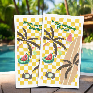 Servilleta De Papel Palm Trees Surfboard Checkered Summer Fiesta