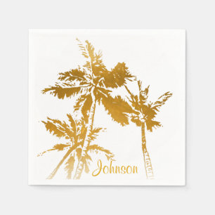 Servilleta De Papel Palm Trees Tropical Faux Gold Script Añadir nombre