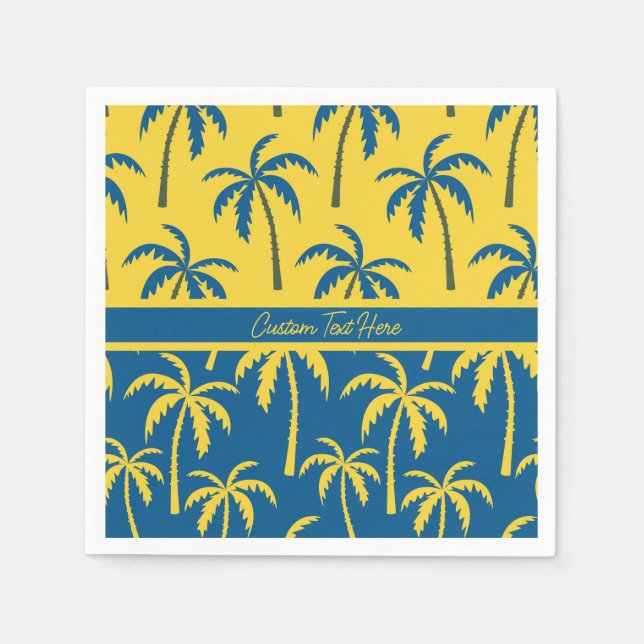 Servilleta De Papel Palm Trees tropicales amarillo azul personalizado (Anverso)