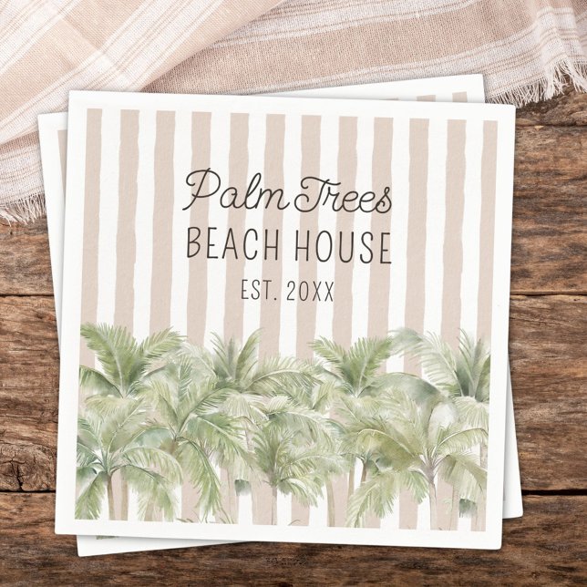 Servilleta De Papel Palm Trees Tropicales Beige Stripes Beach House (In situ)