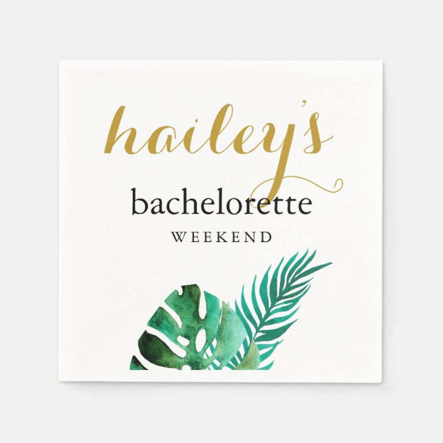 Servilleta De Papel Palm Tropical Bachelorette Weekend con nombre (Anverso)