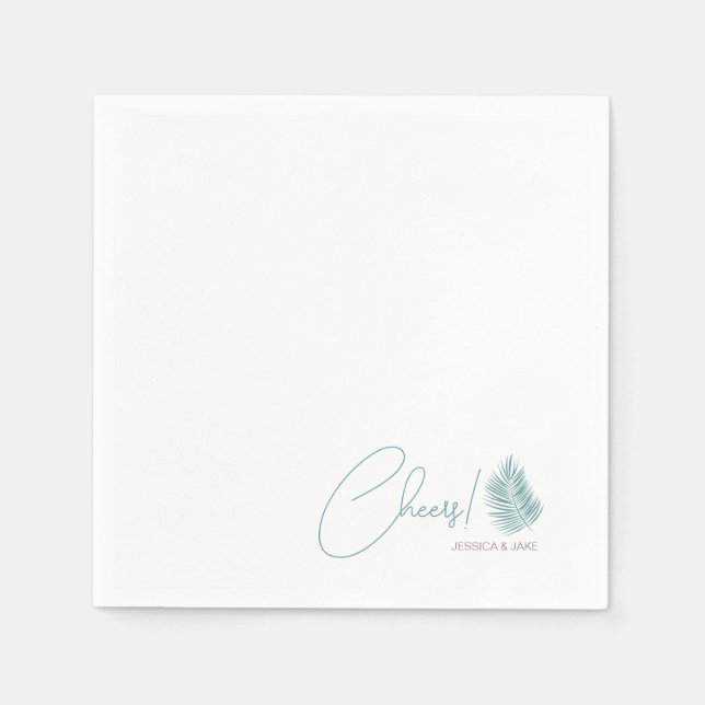 Servilleta De Papel Palmas Aqua ・ Bonito Boda moderno costero (Anverso)