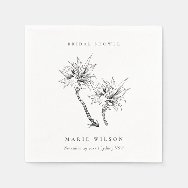 Servilleta De Papel Palmas Tropicales Bosquejo Blanco y Negro Despedid (Anverso)