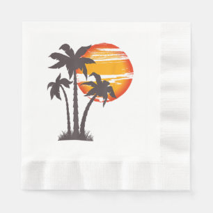 Servilleta De Papel Palmera Playa Océano Verano Vacaciones Atardecer P