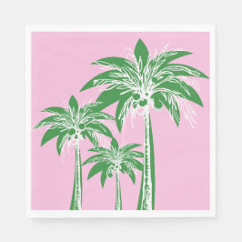 Servilleta De Papel Palmera Verde Rosa Tropical Playa Verano Preppy