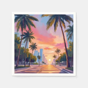 Servilleta De Papel Palmeras de la puesta de sol de Miami