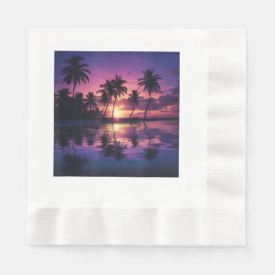 Servilleta De Papel Palmeras de Playa Puesta de Sol Púrpura
