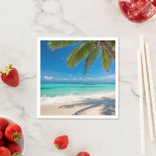 Servilleta De Papel Palmeras Paraíso Tropical Acuático Océano Playa Va