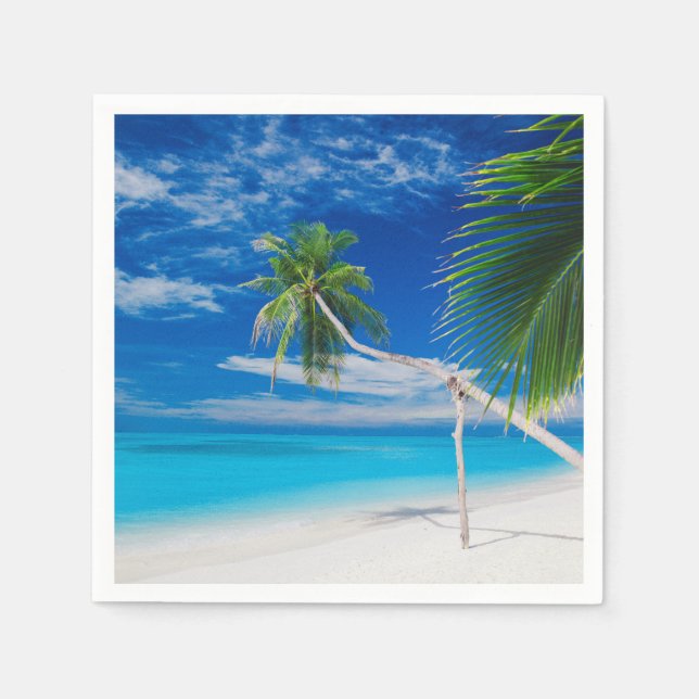 Servilleta De Papel Palmeras Tropical Blue Exotic Bahamas Beach Palms (Anverso)