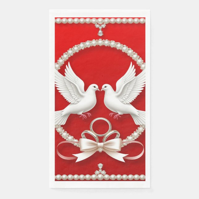 Servilleta De Papel Palomas Blancas con Anillos de Boda (Anverso)