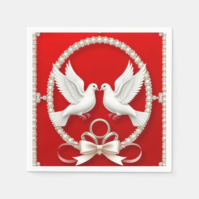 Servilleta De Papel Palomas blancas con anillos de boda (Anverso)
