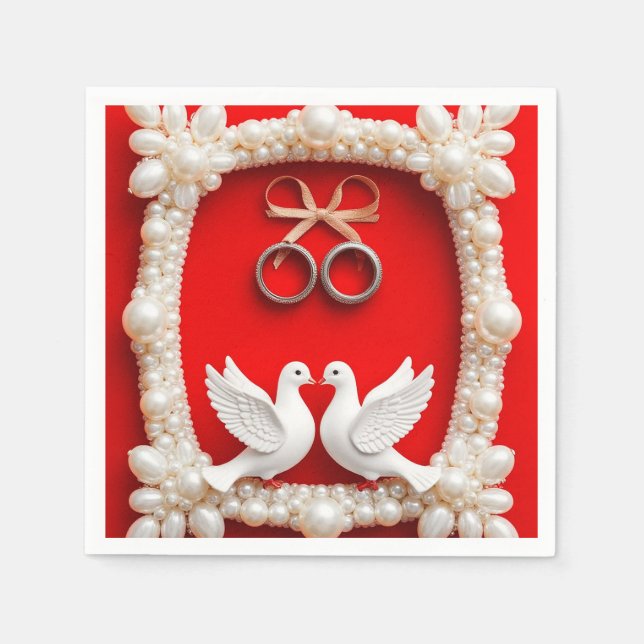 Servilleta De Papel Palomas Blancas con Anillos de Boda (Anverso)