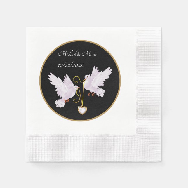 Servilleta De Papel palomas de amor elegantes agregar nombre Boda de f (Anverso)