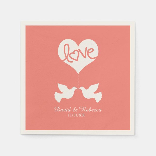 Servilleta De Papel Palomas de amor - Rosa de coral (Anverso)