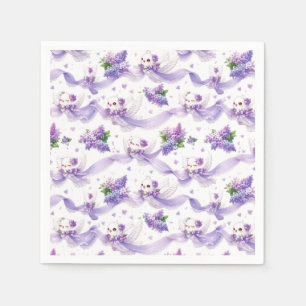 Servilleta De Papel Palomas de boda adorables con lilas y cintas