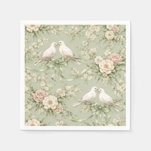 Servilleta De Papel Palomas de boda y cintas verde salvia