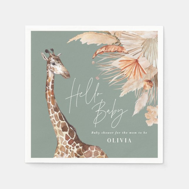 Servilleta De Papel Pampas botánicas jirafa safari sage verde (Anverso)
