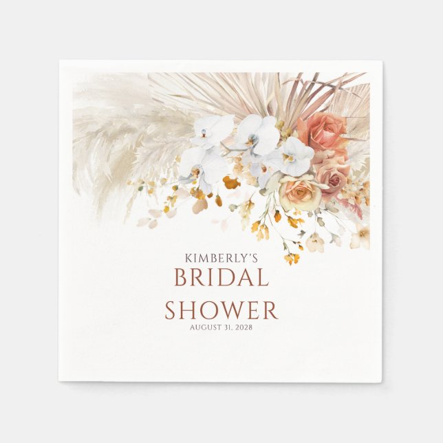 Servilleta De Papel Pampas de hierba floral de terracota para cualquie (Anverso)