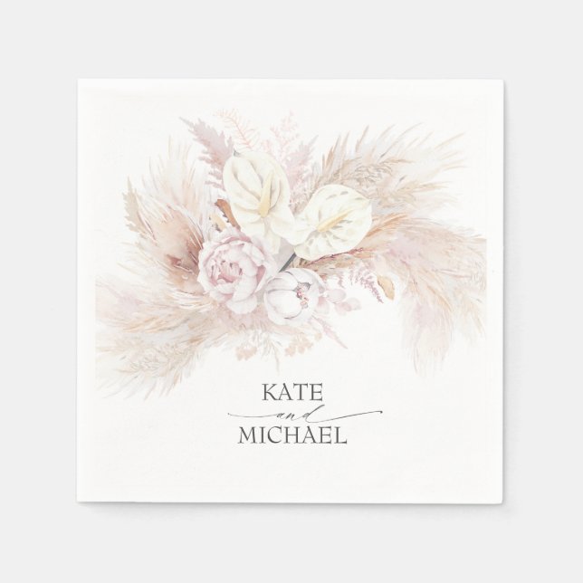 Servilleta De Papel Pampas Grass Anthuriums Elegante Tropical (Anverso)