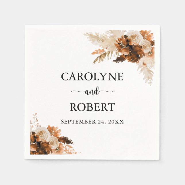 Servilleta De Papel Pampas Grass Bohemian Boho Boda (Anverso)