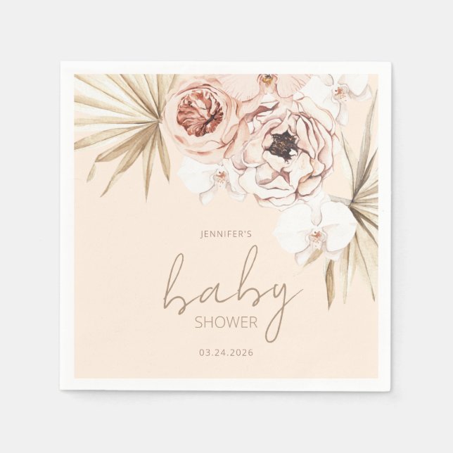 Servilleta De Papel Pampas Grass Boho Bohemian Baby Shower (Anverso)