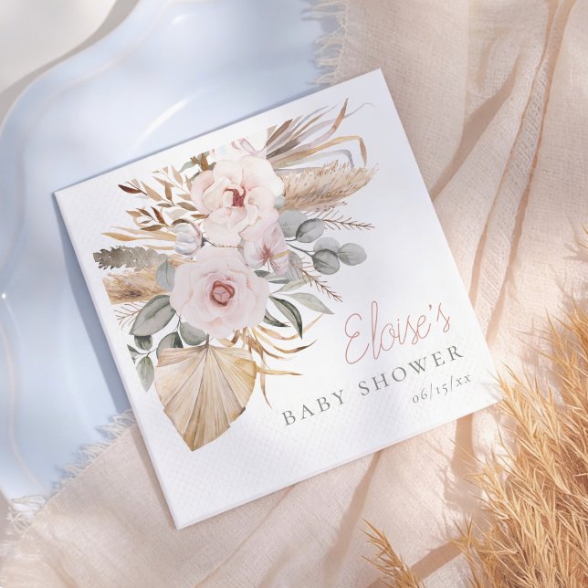 Servilleta De Papel Pampas Grass Boho Elegant Girl Baby Shower (Subido por el creador)