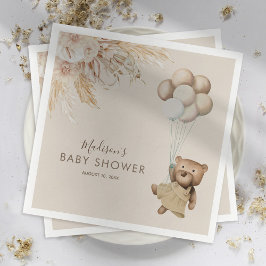 Servilleta De Papel Pampas Grass Boho Teddy Bear Baby Shower