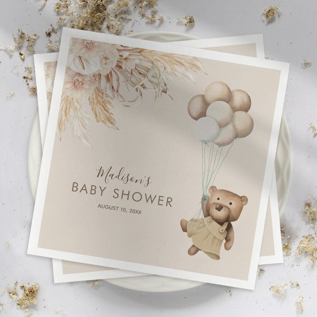 Servilleta De Papel Pampas Grass Boho Teddy Bear Baby Shower (Subido por el creador)