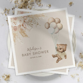 Servilleta De Papel Pampas Grass Boho Teddy Bear Napkins Baby Shower