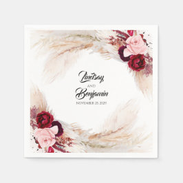 Servilleta De Papel Pampas Grass Burgundy Red Floral Boda