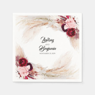Servilleta De Papel Pampas Grass Burgundy Red Floral Boda