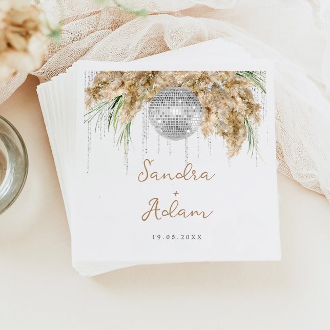 Servilleta De Papel Pampas Grass Disco Ball Boho Boda (Subido por el creador)