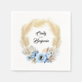 Servilleta De Papel Pampas Grass Dusty Blue Floral Wreath Boda