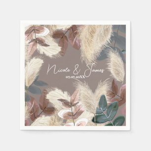 Servilleta De Papel Pampas Grass & Leaves Earthy Bohemira Boda