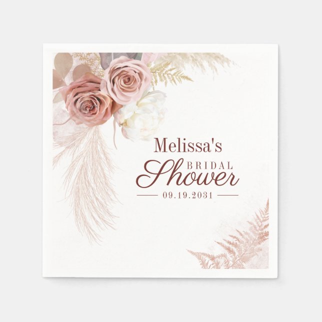 Servilleta De Papel Pampas Grass Terracotta Watercolor Bridal Shower (Anverso)