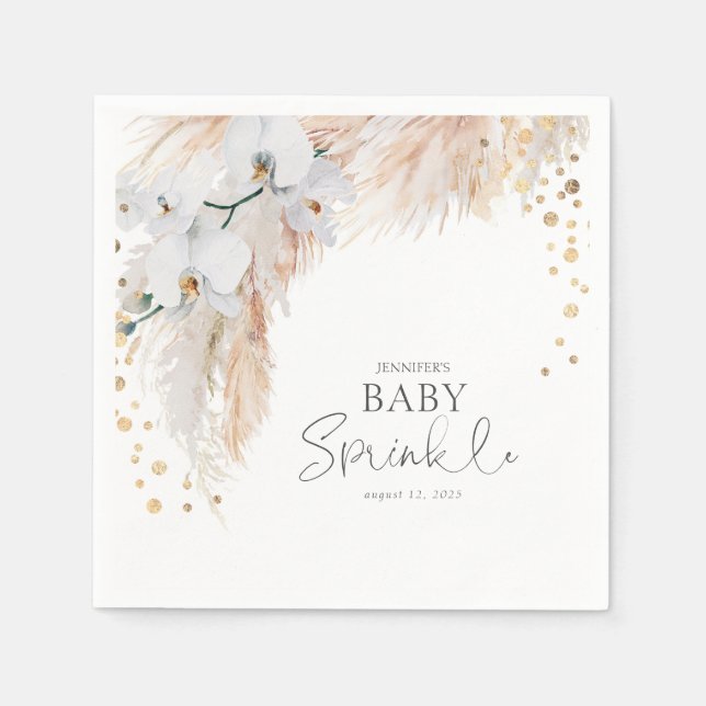 Servilleta De Papel Pampas Grass White Floral Baby Sprinkle (Anverso)