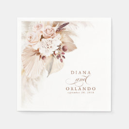 Servilleta De Papel Pampas Grass White Floral Boho Boda