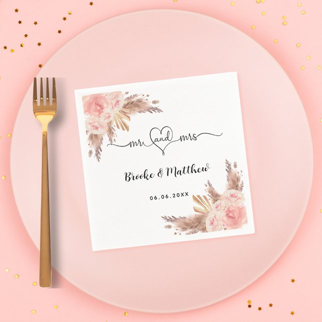 Servilleta De Papel Pampas hierba flores mr corazón boho boda (Subido por el creador)