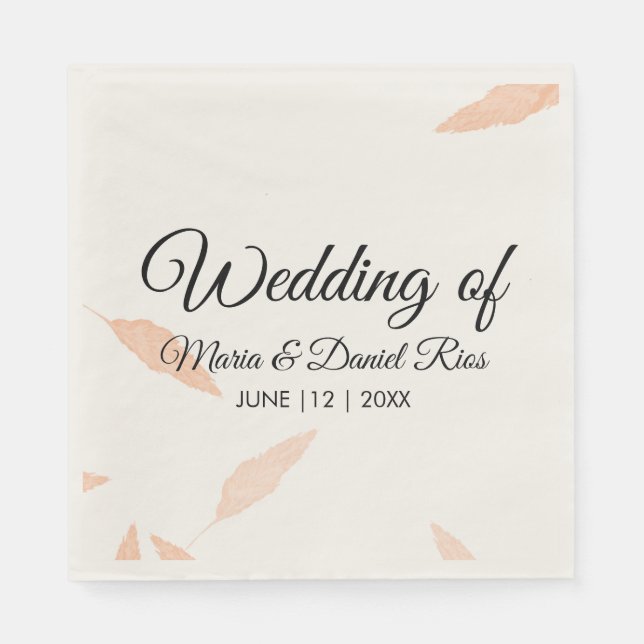 Servilleta De Papel Pampas Hoja Silueta Boda Acuarela    (Anverso)