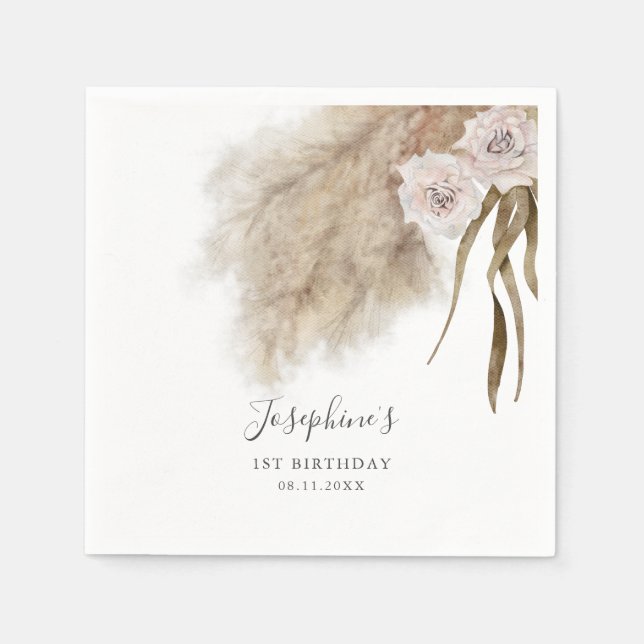Servilleta De Papel Pampas Rosadas Grass Birday Party Napkins (Anverso)