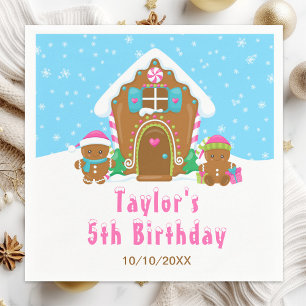 Servilleta De Papel Pan de jengibre fiesta de cumpleaños azul rosa