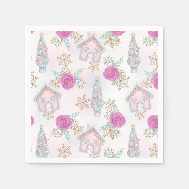 Servilleta De Papel Pan de Jengibre Rosa de Navidad (Anverso)